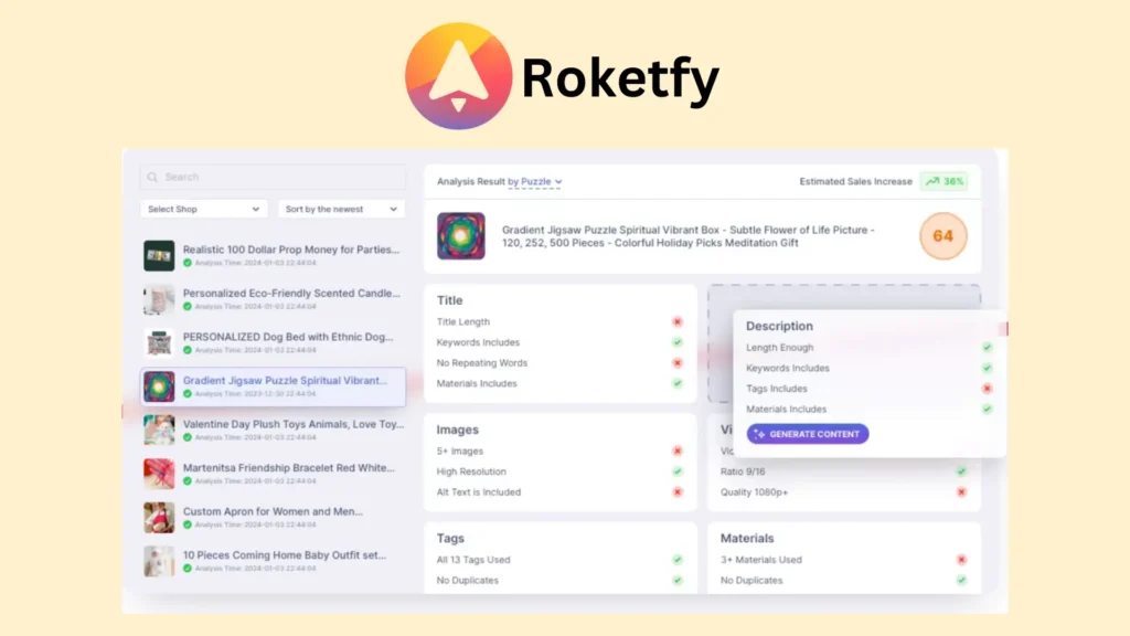 Roketfy etsy seo Tool